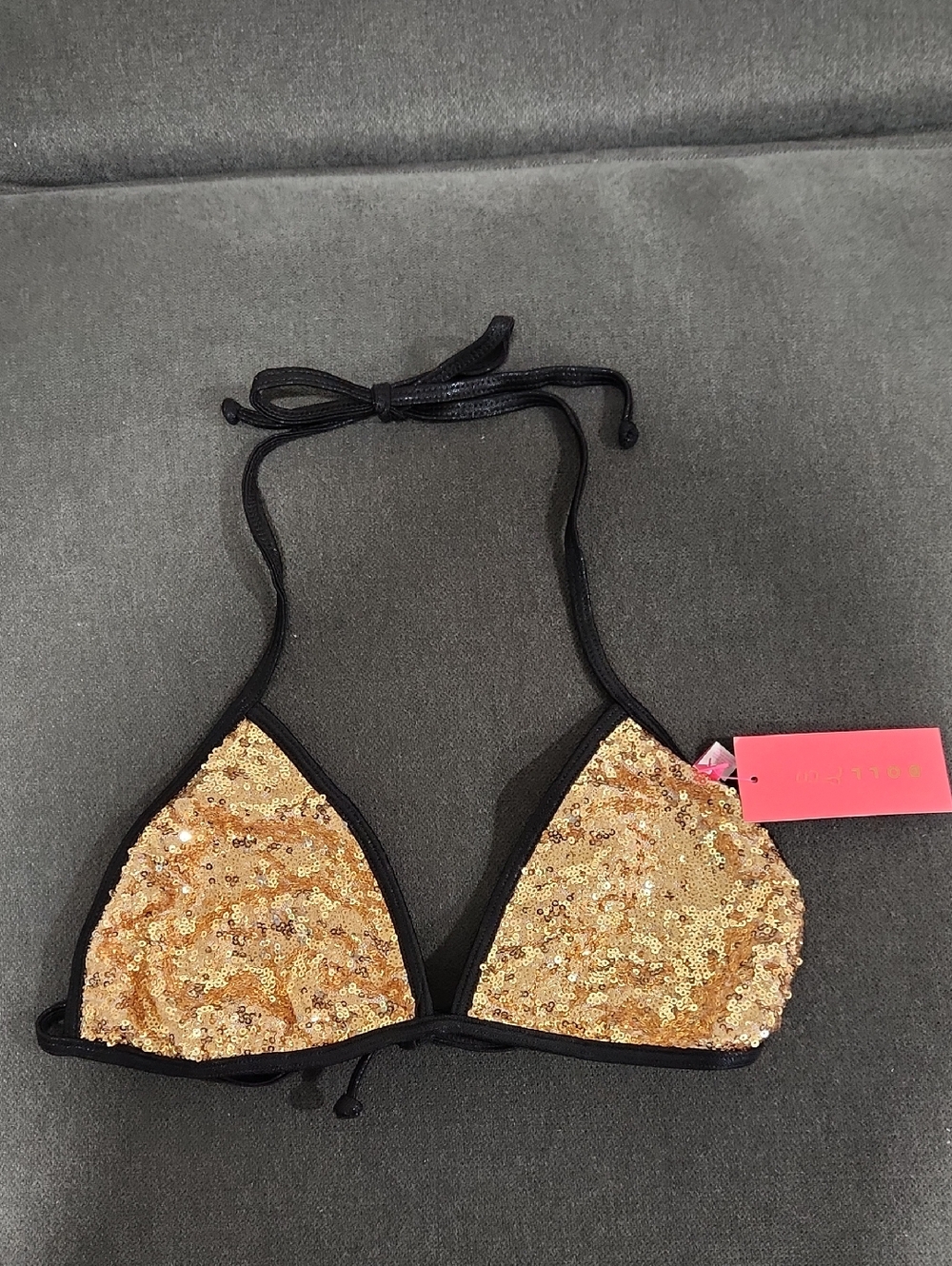 Dollhouse Gold Sequin Triangle Bikini Top
